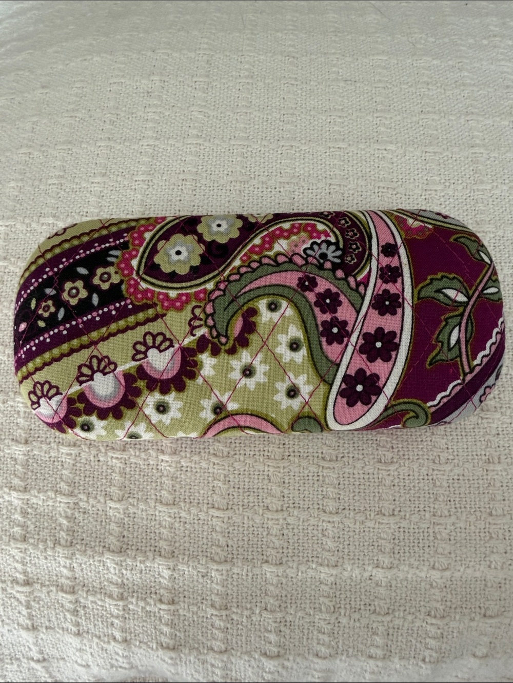 Quilted Paisley Eyeglass Case - Pink & Green